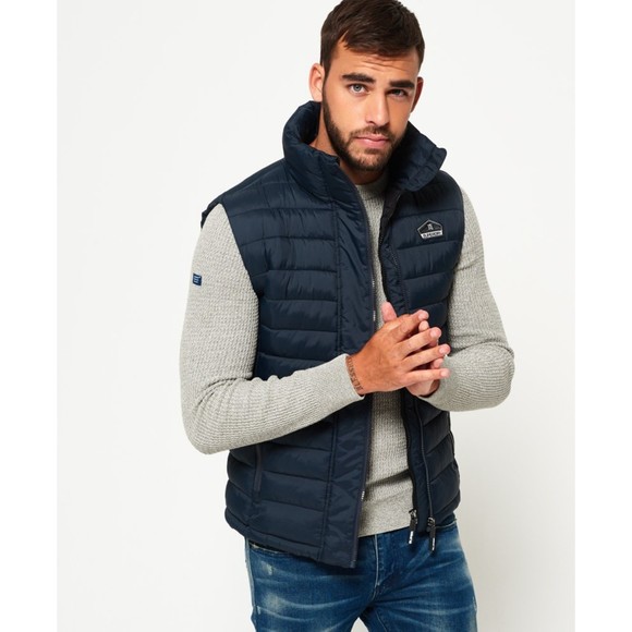 Superdry Men's Fuji Double Zip Vest, Navy Blue, Size M